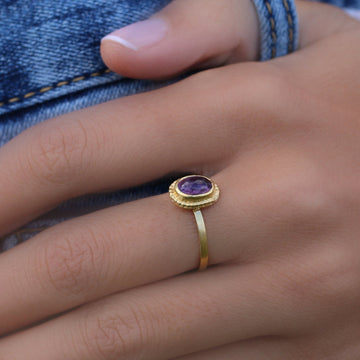 Engagement Ring Amethyst , February Birthstone Ring, Oval Cut Stone Rings, Purple Gemstone Ring, Dainty Gold Rings For Women